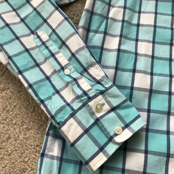 Men's Hollister Teal and White Checkered Button Up - Picture 2 of 10
